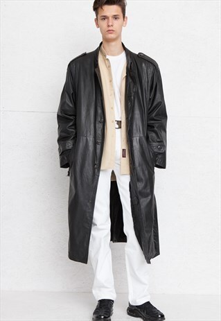 VINTAGE BLACK LEATHER LONG COAT