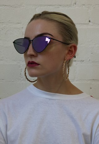 CAT EYE SUNGLASSES WITH PURPLE MIRRORED LENSES