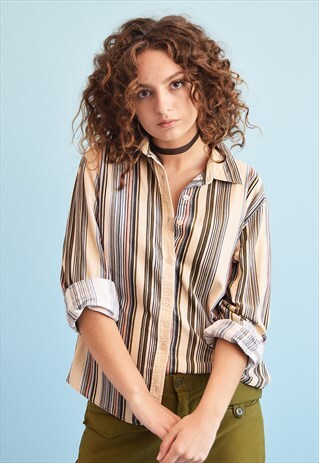 90'S RETRO STRIPED CORDUROY SHIRT TOP