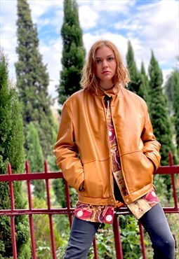 Vintage 90's Camel Shiny Leather Jacket