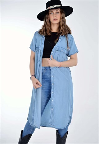 VINTAGE STYLE BUTTON FRONT DENIM SHIRT DRESS