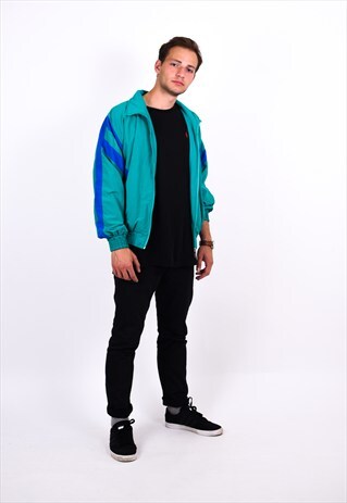 VINTAGE 90S BLUISH GREEN COLOUR BLOCK SHELL JACKET