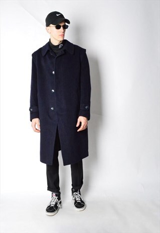 VINTAGE 70S NAVY BLUE WOOL WINTER COAT
