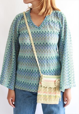 CREAM YELLOW CROCHET SMALL CROSS BODY BAG