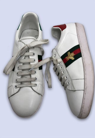WHITE LEATHER SMOOTH BEE SIDE STRIPED METALLIC LOW TRAINERS