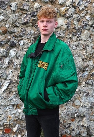 GREEN SATIN BOMBER JACKET