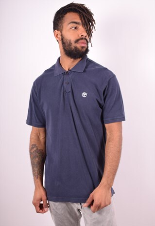 TIMBERLAND MENS VINTAGE POLO SHIRT LARGE NAVY BLUE 90S