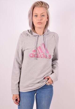 ADIDAS WOMENS VINTAGE HOODIE JUMPER LARGE GREY 90S