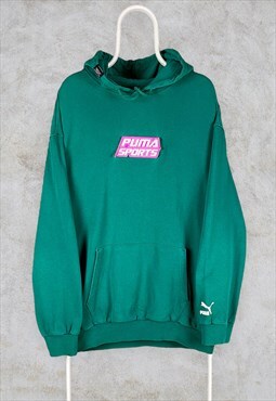 Vintage Green Puma Hoodie Velcro Embroidered Large