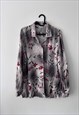 90S GRAY PLANTS PRINT BLOUSE / SHIRT - LARGE 