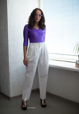 VINTAGE 80'S WHITE HIGH WAISTED CARROT TROUSERS