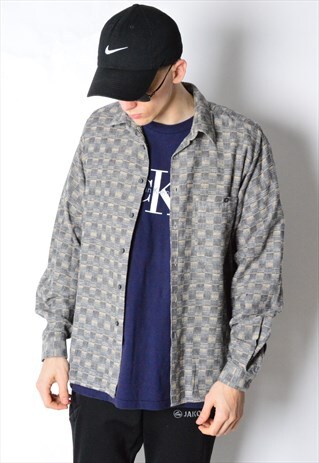 VINTAGE 90S GREY CHECK LONG SLEEVE SHIRT
