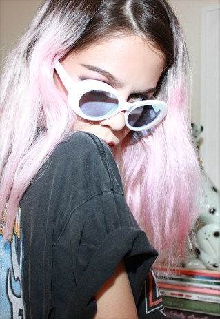 BLUE LENS WHITE OVAL SUNGLASSES