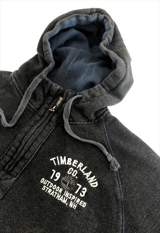 VINTAGE TIMBERLAND EMBROIDERED SPELL OUT HALF ZIP HOODIE