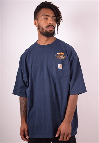 CARHARTT MENS VINTAGE T-SHIRT TOP XL NAVY BLUE 90S