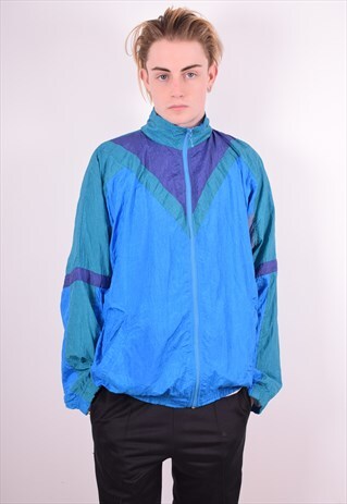 MENS VINTAGE TRACKSUIT TOP JACKET LARGE BLUE 90'S