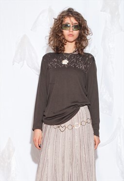 Vintage Y2K Silk Knit Lace Jumper in Grey