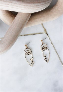 Gold Abstract Face Drop Minimalist Stud Earrings