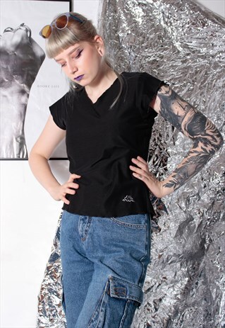 90S VINTAGE KAPPA GRUNGE SPORTS BLACK T-SHIRT TOP