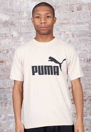 VINTAGE PUMA BIG PRINT LOGO T-SHIRT BEIGE