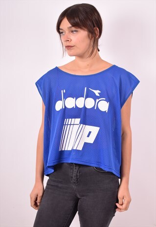 DIADORA WOMENS VINTAGE VEST TOP XL BLUE 90S