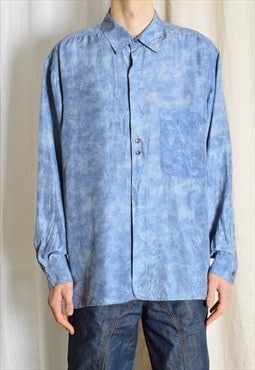 Vintage 90s Sky Blue Tie Dye Long Sleeve Lightweight Shirt