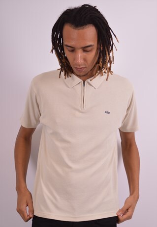 NIKE MENS VINTAGE POLO SHIRT MEDIUM BEIGE 90S