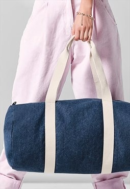 54 Floral Shoulder Barrel Holdall Gym Bag - Denim Blue/Cream