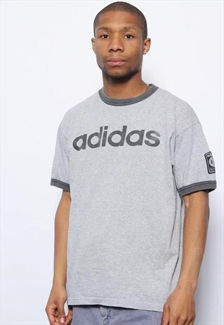VINTAGE ADIDAS BIG LOGO SPELLOUT T-SHIRT GREY