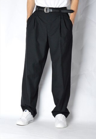 VINTAGE 90S BLACK MINIMALIST WOOL BLEND PANTS