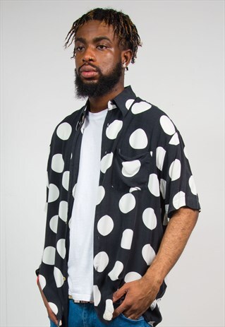 90'S BLACK LARGE WHITE SPOT SHIRT POLKA DOT