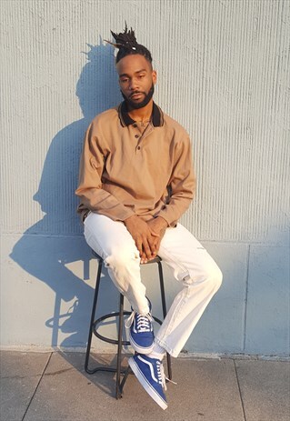 90S SKATER MINIMALIST BROWN TIPPED POLO XL
