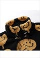 EMOJI FLEECE JACKET FAUX FUR SMILE PRINT BOMBER IN BLACK 