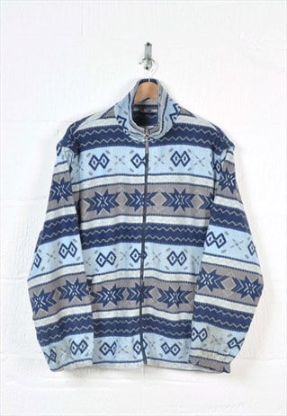 VINTAGE FLEECE JACKET RETRO PATTERN BLUE LADIES XL