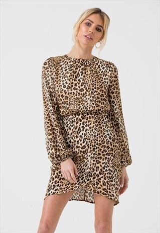 MINI DRESS WITH WRAP SKIRT IN BROWN LEOPARD PRINT