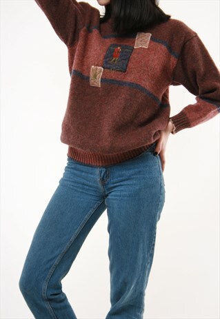 80S VINTAGE COZY PATTERN WOOL SCOTLAND KNITWEAR JUMPER 298