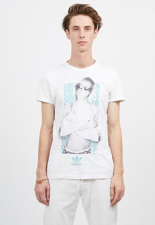 90S VINTAGE WHITE BLUE ADIDAS LOGO CREW NECK T-SHIRT