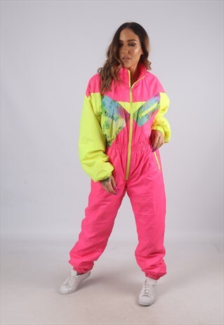 VINTAGE FULL SKI SUIT SNOW SPORTS NEON UK 16 XL (KBR)