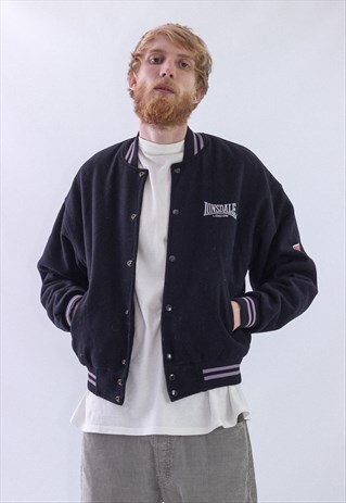 VINTAGE MENS LONSDALE BIG LOGO WOOL BOMBER WINTER JACKET