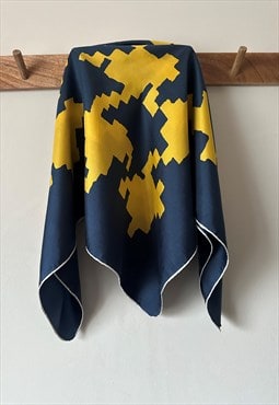 Vettertcie 70's Vintage Blue Yellow Hand Rolled Scarf