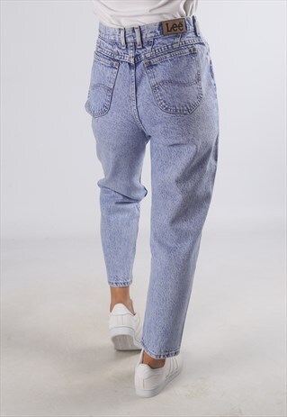 VINTAGE LEE HIGH WAISTED DENIM JEANS ACID WASH UK 10 (G2F)