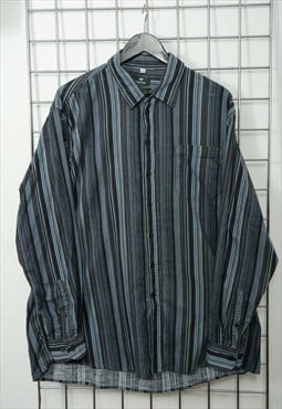 Vintage 90s Corduroy Shirt Striped Blue Size XL 