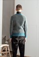 VINTAGE 80S V-NECK HEAVYWEIGHT KNIT JUMPER IN BLUE AND BROWN