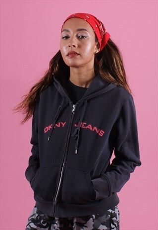 FADED BLACK DKNY JEANS EMBROIDERED HOODIE