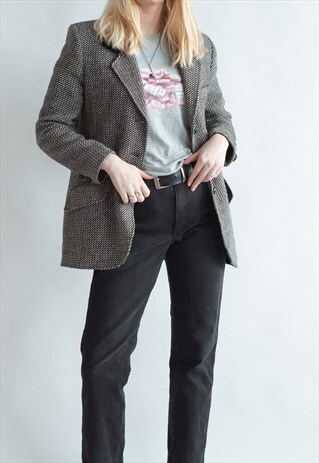 VINTAGE 60S FITTED CHECKERED TWEED JACKET