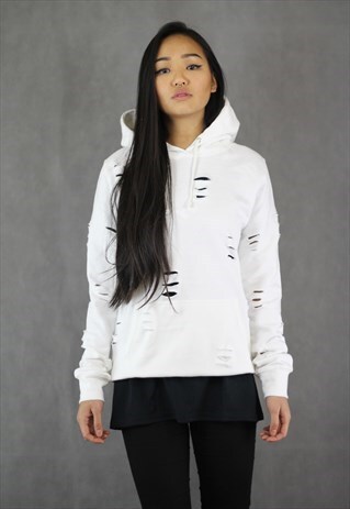 SALE - DISTRESSED WHITE HOODIE