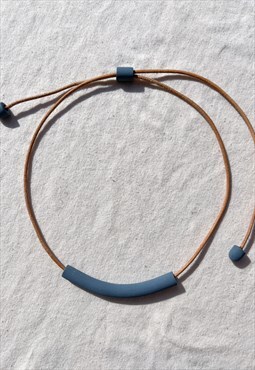 Handmade Blue Tube Necklace Choker Modern Leather Cord