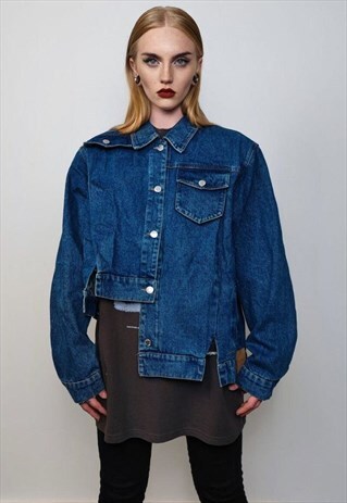 Asymmetric denim jacket reworked grunge jean bomber stitched