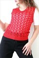 RED KNIT TOP SEE THROUGH OPEN KNITTED SLEEVELESS VEST 