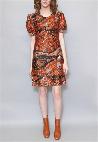 VINTAGE 1960'S SILKY MIXED PAISLEY AND FLORAL TEA DRESS